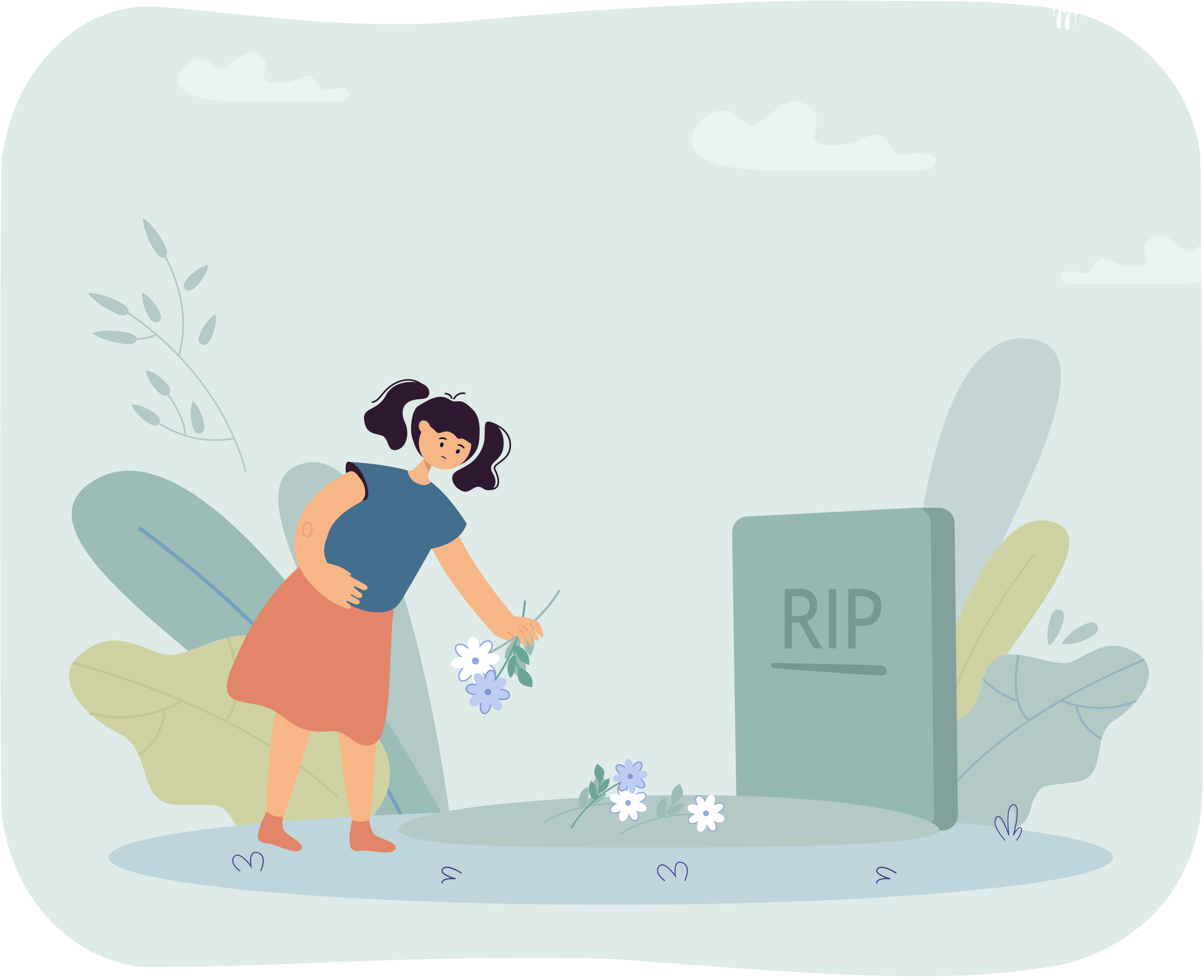 Little-girl-putting-flowers-on-grave
