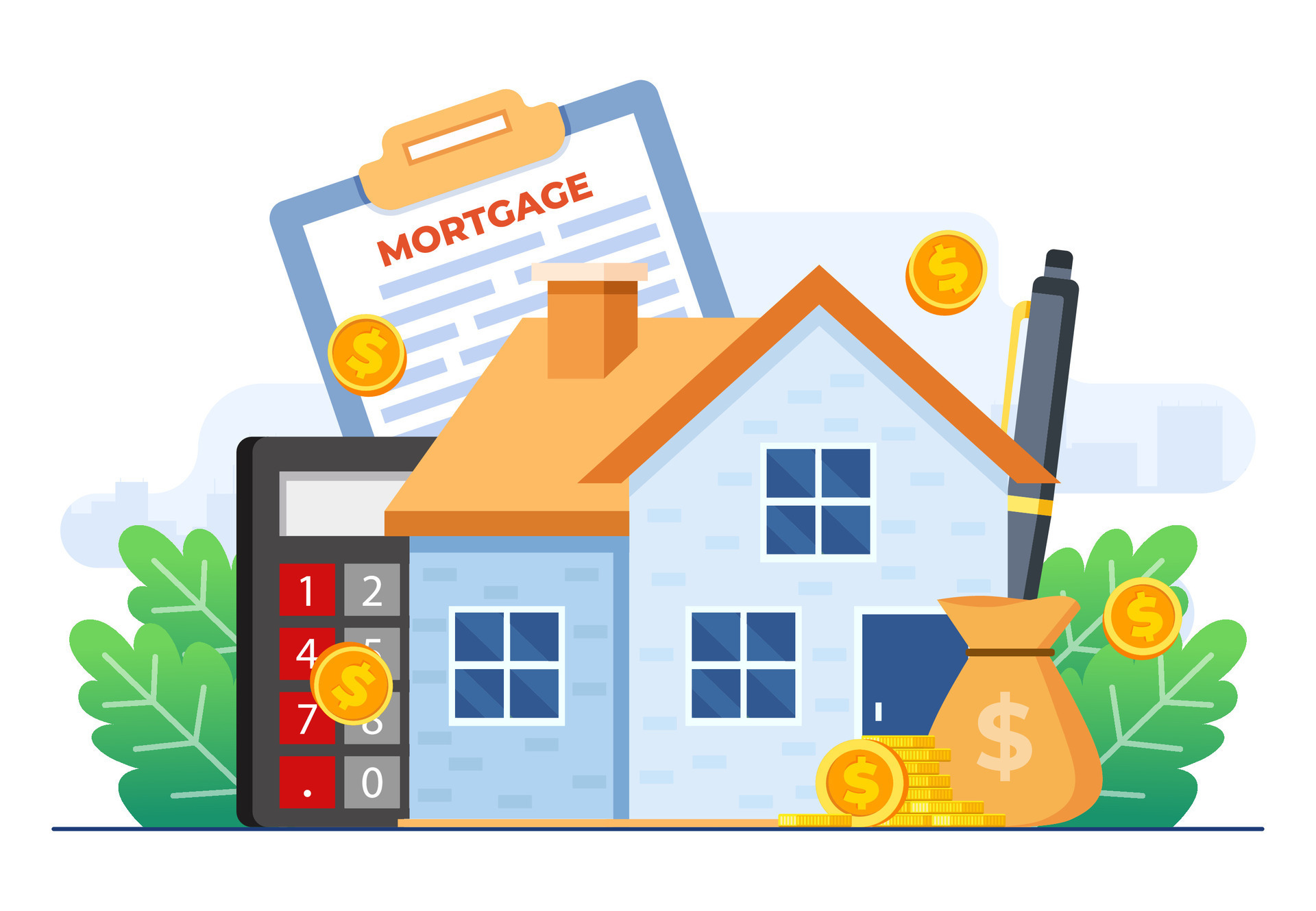 mortgage-and-rent-concept-flat-illustration-template-house-loan-or-money-investment-to-real-estate-mortgage-loan-purchasing-property-home-loan-home-bank-credit-vector
